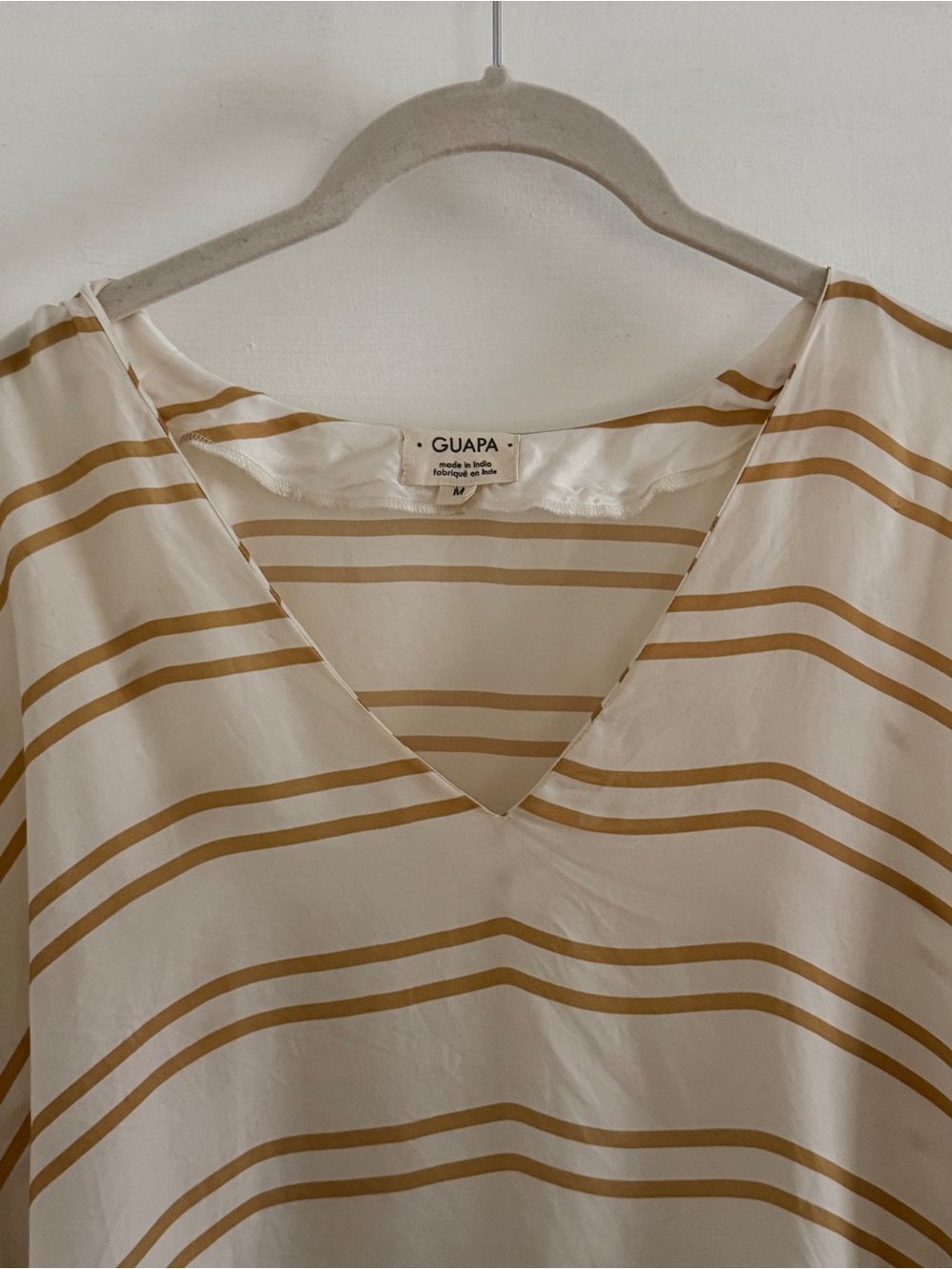 Anthropologie Guapa Cream and Mustard Stripe V-Neck Women's Top - Picture 3 of 3